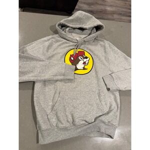 Bucc-ees Beaver Logo Hoodie Sweatshirt Gray Mens Size M Cotton Blend Pullover